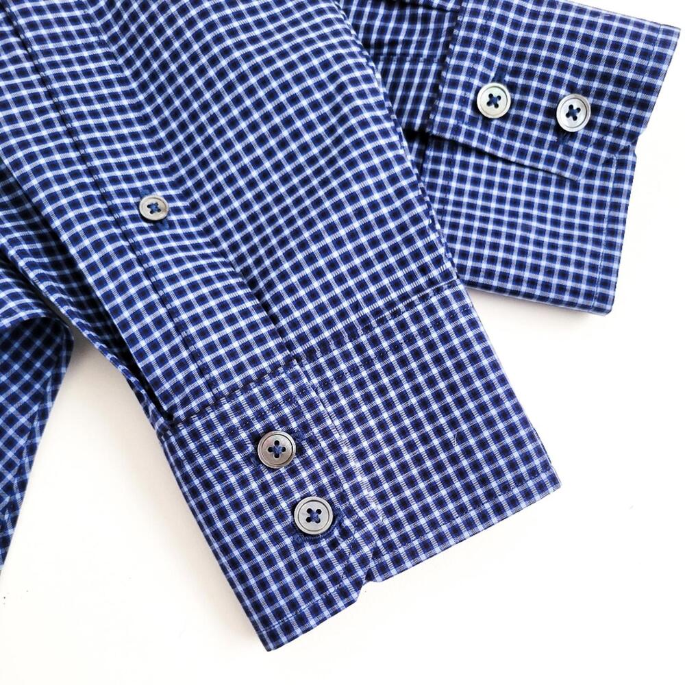 NEW Zachary Prell Micro Plaid Button Down Shirt Cotton Blue Mens S - Picture 9 of 9